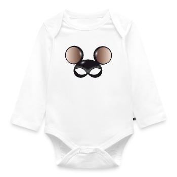 geheimnisvolle Maus Maske mit großen Maus Ohren - Baby Bio-Langarm-Body - Weiß - Vorne