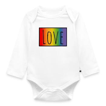 CSD Tshirt Regenbogen Love - Baby Bio-Langarm-Body - Weiß - Vorne