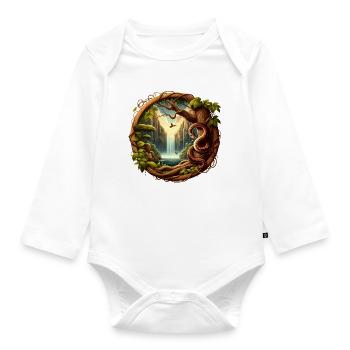 Queue in front of waterfall 1 - Organic Longsleeve Baby Bodysuit - white - Front