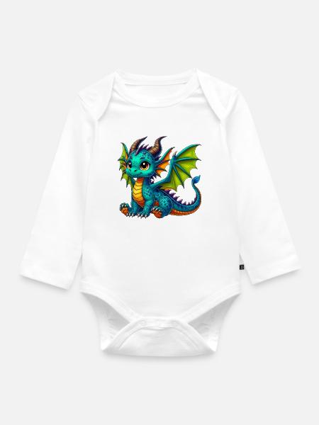 Drache - Baby Bio-Langarm-Body - Weiß