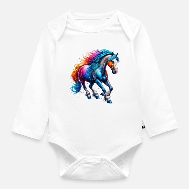 Pferd - Baby Bio-Langarm-Body - Weiß