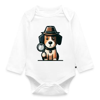 Mystery Hound: The Case of the Curious Canine - Organic Longsleeve Baby Bodysuit - white - Front