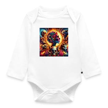 Vibrant Flower Skulls & Chlorols - Organic Longsleeve Baby Bodysuit - white - Front