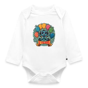 2 Jahre Geburtstag Kleiner Roboter mit Luftballons - Baby Bio-Langarm-Body - Weiß - Vorne