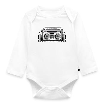 Kassetten Recorder im 80er Stencil Look - Baby Bio-Langarm-Body - Weiß - Vorne