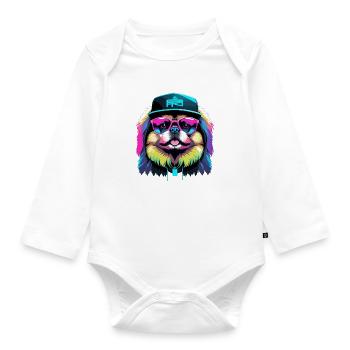Pekingese Cyber Gangster Löwenhund Hund Geschenk - Baby Bio-Langarm-Body - Weiß - Vorne