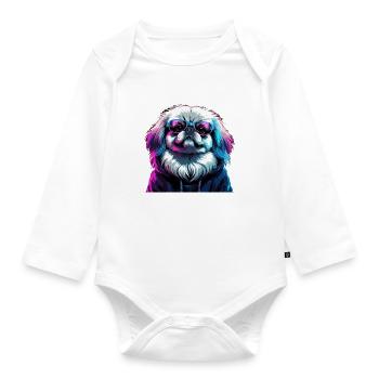 Pekingese Gangster lila Cyber Löwenhund Hund Gesch - Baby Bio-Langarm-Body - Weiß - Vorne