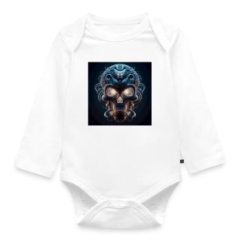 Skull Fused with Snake 3D - Organic Longsleeve Baby Bodysuit - white - Front