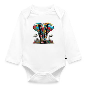 Elephant in a cityscape of metropolis city - Organic Longsleeve Baby Bodysuit - white - Front