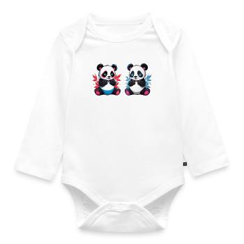 Frère et sœur panda - Body Bébé bio manches longues - blanc - Devant
