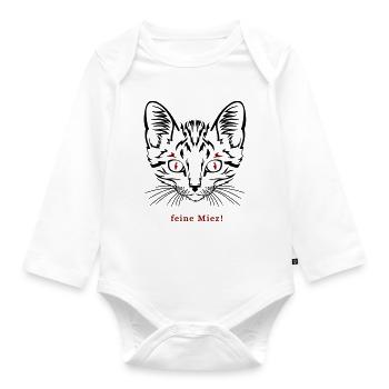 Katze, feine Miez - Baby Bio-Langarm-Body - Weiß - Vorne