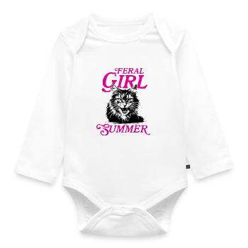 Feral Girl Summer Women Girls Cat Lover Summer - Organic Longsleeve Baby Bodysuit - white - Front