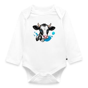 Cute Dairy Cow with Blue Eyes - Organic Longsleeve Baby Bodysuit - white - Front