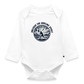 Unleash the Hurling spirit - Organic Longsleeve Baby Bodysuit - white - Front