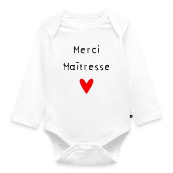 MERCI MAÎTRESSE - Body Bébé bio manches longues - blanc - Devant
