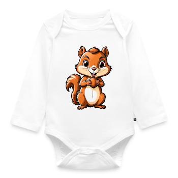 Niedliches Cartoon-Eichhörnchen mit Eichel - Baby Bio-Langarm-Body - Weiß - Vorne