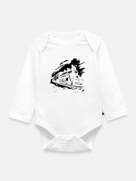 Eisenbahn - Baby Bio-Langarm-Body - Weiß