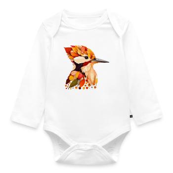 schöner Specht, gestaltet aus bunten Blättern - Baby Bio-Langarm-Body - Weiß - Vorne