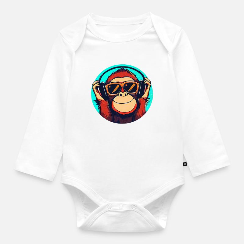Singe - Body Bébé bio manches longues - blanc