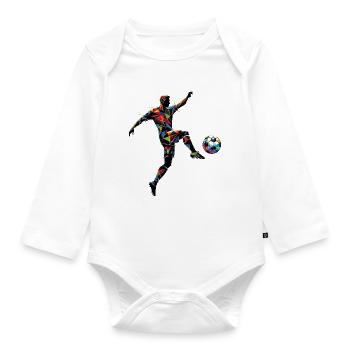 dynamischer Fußballspieler spielt Fußball - Baby Bio-Langarm-Body - Weiß - Vorne