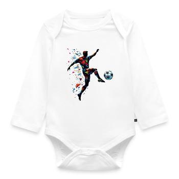 dynamischer Fußballspieler spielt Fußball - Baby Bio-Langarm-Body - Weiß - Vorne