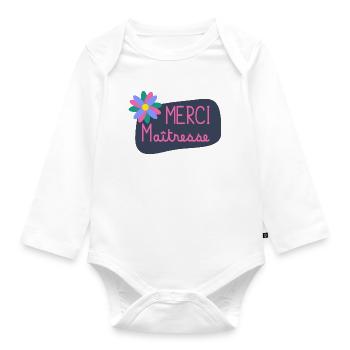 MAÎTRESSE. MAITRE. MERCI. MERCI MAÎTRESSE - Body Bébé bio manches longues - blanc - Devant