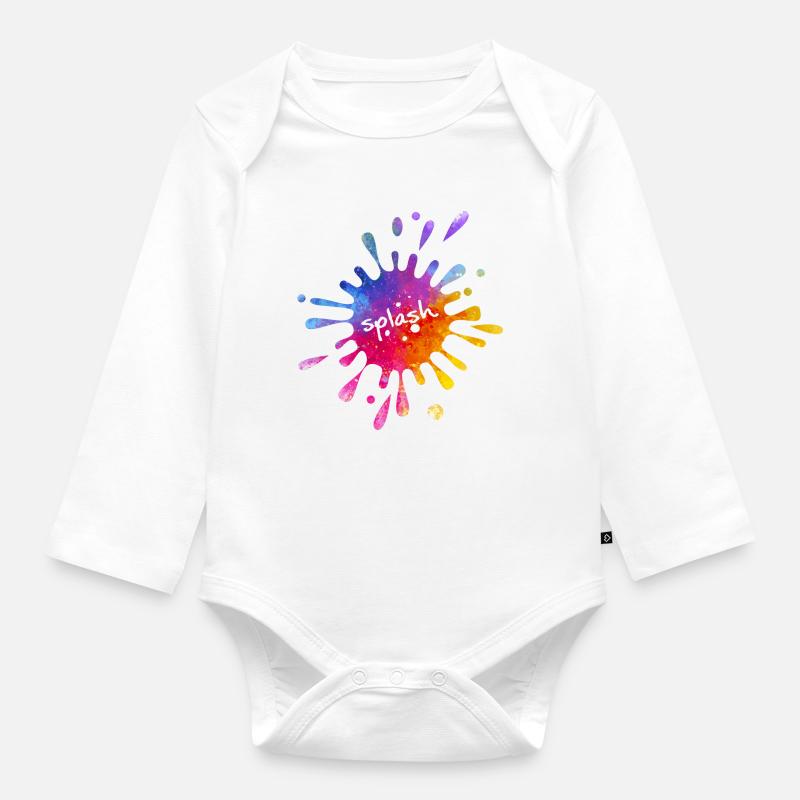 Splash - bunter Farbklecks - Baby Bio-Langarm-Body - Weiß