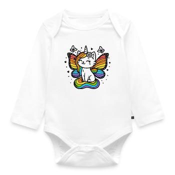 Chat licorne ailé (coloré) - Body Bébé bio manches longues - blanc - Devant