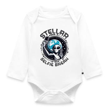 Alien Selfie : une pause selfie stellaire ! - Body Bébé bio manches longues - blanc - Devant