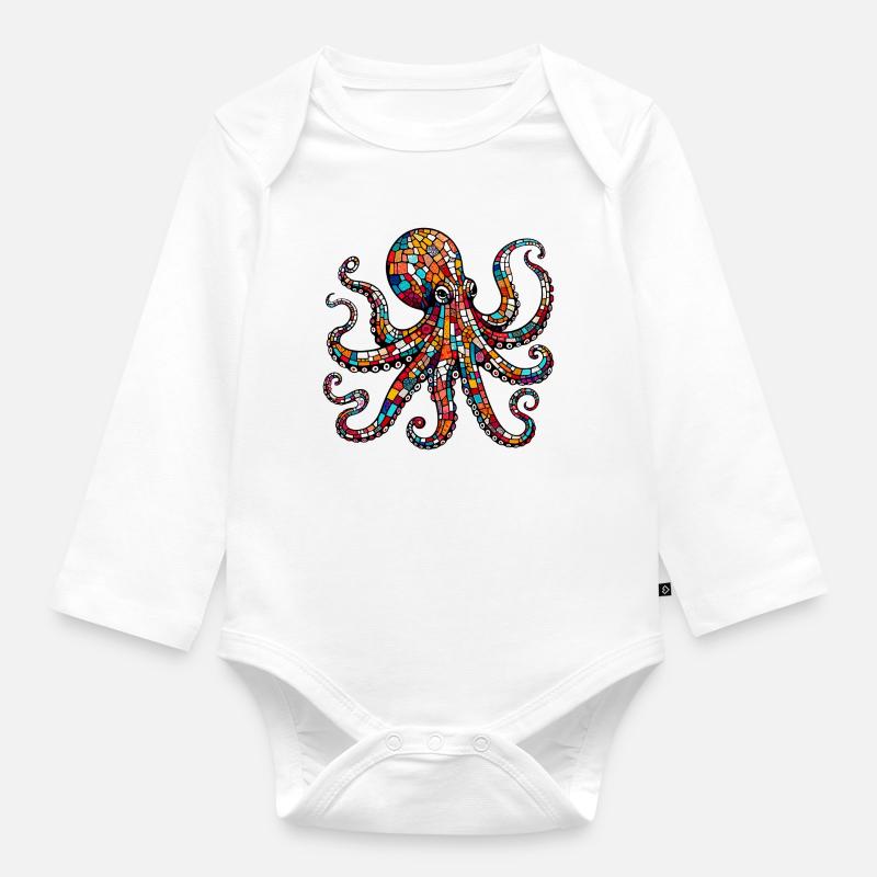 Krake - Baby Bio-Langarm-Body - Weiß