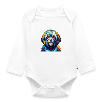 Tibetische Kyi Apso Hunderasse Bunte Karikatur Kawaii - Baby Bio-Langarm-Body - Weiß - Vorne