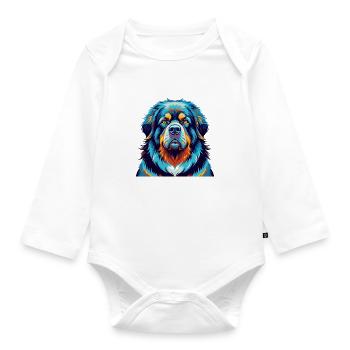 Tibetische Dogge Hunderasse Bunte Karikatur Kawaii - Baby Bio-Langarm-Body - Weiß - Vorne