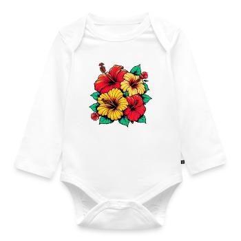 Hibiskusblüten - Baby Bio-Langarm-Body - Weiß - Vorne