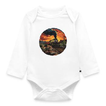 Railway Portrait - Organic Longsleeve Baby Bodysuit - white - Front