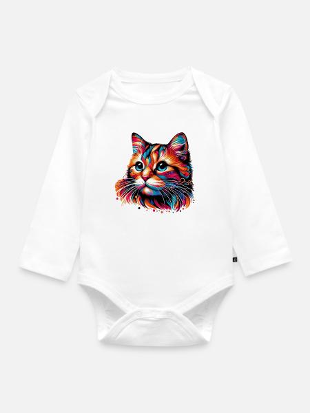 Katze - Baby Bio-Langarm-Body - Weiß