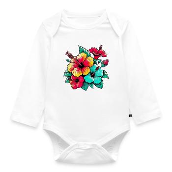 Hibiskusblüten - Baby Bio-Langarm-Body - Weiß - Vorne