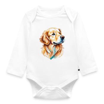 Golden Retriever Wasserfarben - Baby Bio-Langarm-Body - Weiß - Vorne