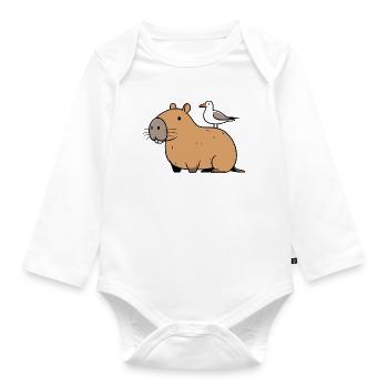 Bande dessinée Capybara Watershine avec mouette sur le dos - Body Bébé bio manches longues - blanc - Devant
