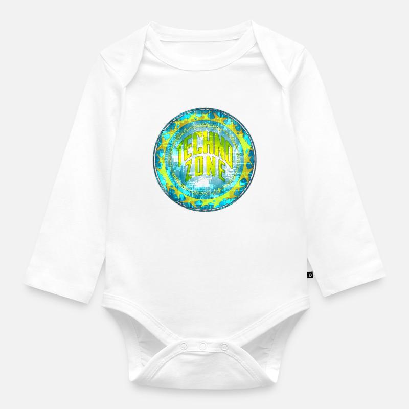 Cyber Techno Design mit Leuchtfarben - Baby Bio-Langarm-Body - Weiß