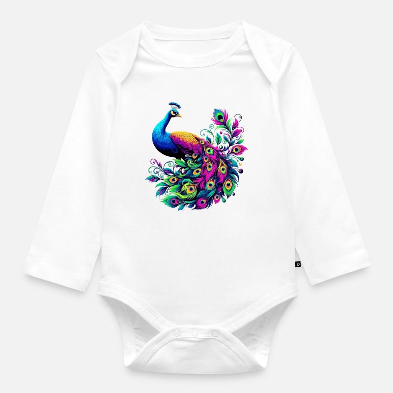 Paon - Body Bébé bio manches longues - blanc