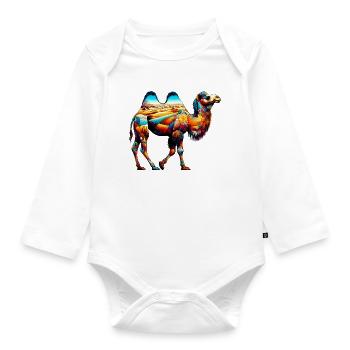 Kamel - Baby Bio-Langarm-Body - Weiß - Vorne