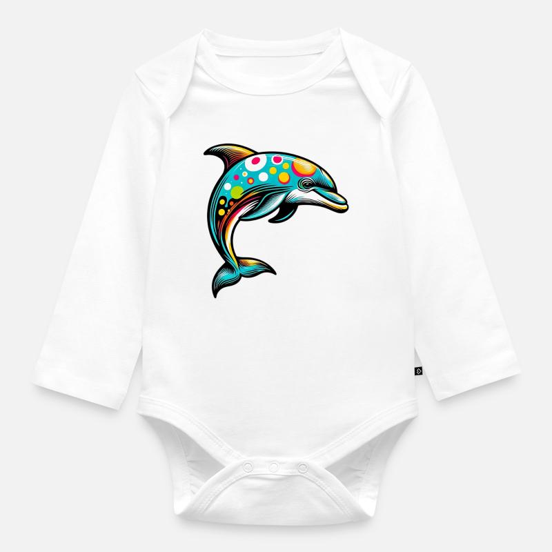 Delfin - Baby Bio-Langarm-Body - Weiß