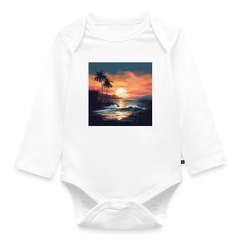 Tropischer Sonnenuntergang am Strand - Baby Bio-Langarm-Body - Weiß - Vorne