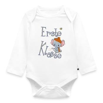 Erste Klasse, Elefant - Baby Bio-Langarm-Body - Weiß - Vorne