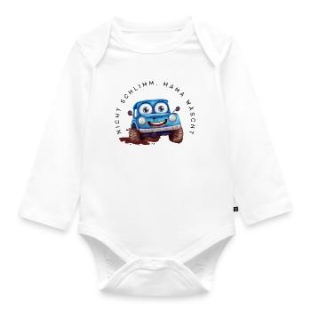 Nicht schlimm, Mama wäscht (Auto) - Baby Bio-Langarm-Body - Weiß - Vorne