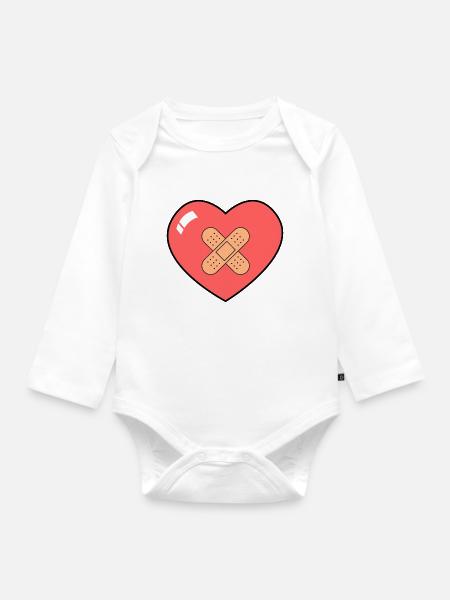 Herz mit Pflaster - Baby Bio-Langarm-Body - Weiß