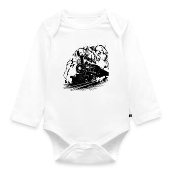 Railway Graphic - Organic Longsleeve Baby Bodysuit - white - Front