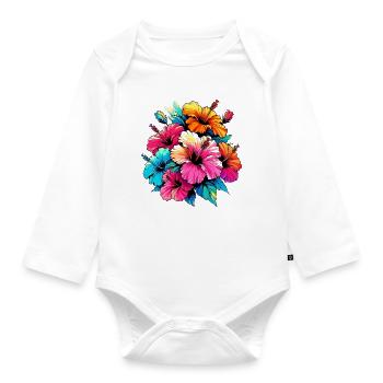 Hibiscus Flowers - Organic Longsleeve Baby Bodysuit - white - Front