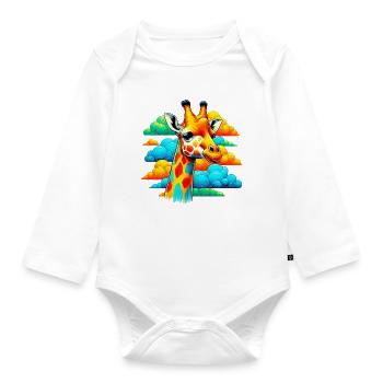 Giraffe with head in cloud clouds - Organic Longsleeve Baby Bodysuit - white - Front