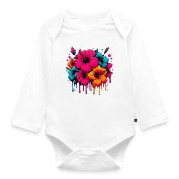 Hibiskusblüten - Baby Bio-Langarm-Body - Weiß - Vorne